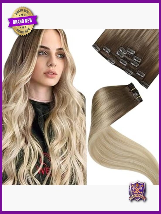 20 Inch Clip in Hair Extensions Real Human Hair Balayage Ombre 5pcs 80g main image 6